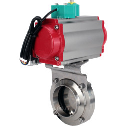 Затвор дисковый поворотный WBV3131S-2W-W-H Ду32 Ру10 под приварку, пищевая нержавеющая сталь 304, уплотнение - Silicon, с пневмоприводом PA-DA-052, пневмораспределителем 4M310-08 AC220V и магнитным переключателем ALS200D