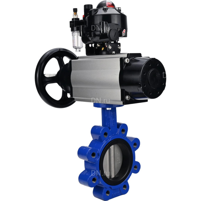 Затвор дисковый поворотный WBV1631N-2W-Fb-H Ду125 Ру16 LUG корпус - чугун QT450, диск - нержавеющая сталь 304, уплотнение - NBR, с пневмоприводом PA-DA-105-1, пневмораспределителем 4M310-08 AC220V, БКВ APL-510N EX и БПВ AFC2000 в Уфе