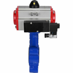 Затвор дисковый поворотный WBV1616E-2W-Fb-H Ду65 Ру16 LUG корпус - чугун QT450, диск - чугун QT450, уплотнение - EPDM, с пневмоприводом PA-SA-105 и пневмораспределителем 4M310-08 DC24V