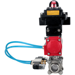 Кран шаровой BV3232P(3pc)-FP-W-ISO-H Ду65 Ру25, полнопроходной под приварку, нержавеющая сталь SS316, уплотнение - PTFE, с пневмоприводом PA-DA-083 двойного действия, с пневмораспределителем 4V320-08 AC220V, с БКВ APL-410N EX