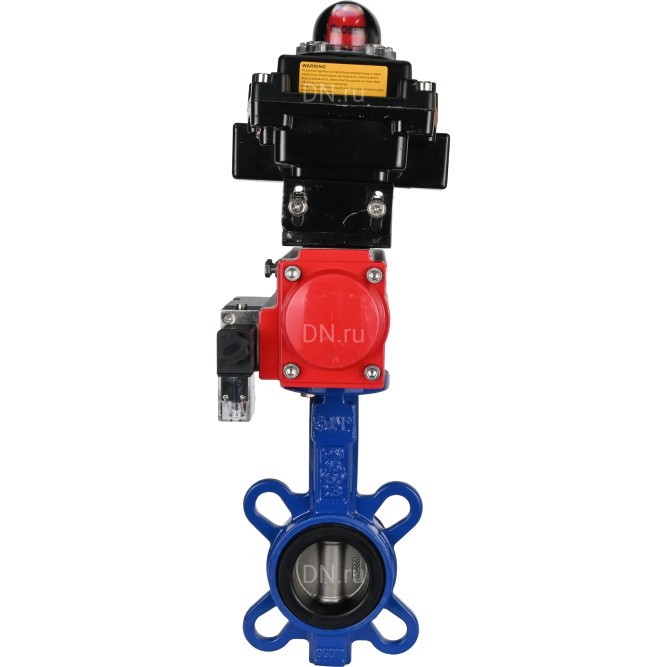 Затвор дисковый поворотный WBV1432E-2W-Fb-H Ду150 Ру16, корпус - чугун GGG50, диск - нержавеющая сталь 316L, уплотнение - EPDM, с пневмоприводом PA-DA-105 двойного действия, пневмораспределителем 4M310-08 AC220V, БКВ APL-410N EX в Уфе