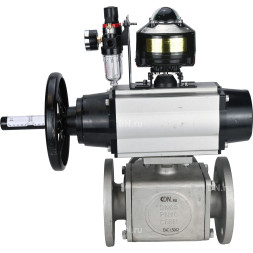 Кран шаровой BV3232P(4pc)-FP-3WL-F Ду100 Ру16 полнопроходной трехходовой, фланцевый, корпус - нержавеющая сталь SS316, с пневмоприводом PA-DA-105-1, пневмораспределителем 4M310-08 AC220V, БКВ APL-510N EX и БПВ AFC2000