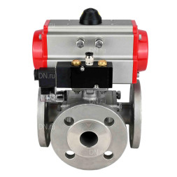 Кран шаровой BV3232P(4pc)-FP-3WL-F Ду20 Ру16 полнопроходной трехходовой, фланцевый, корпус - нержавеющая сталь SS316, с пневмоприводом PA-SA-065 с возвратными пружинами и пневмораспределителем 4M310-08 DC24V