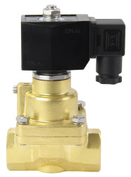 Клапан электромагнитный VS1000-PT-NC-24VDC 1 1/2″ Ду40 Ру12 соленоидный двухходовой поршневой, резьбовой, корпус - латунь, уплотнение - PTFE, пилотного действия, нормально закрытый, катушка - 24В DC