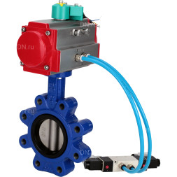 Затвор дисковый поворотный WBV1631E-2W-Fb-H Ду100 Ру16 LUG корпус - чугун QT450, диск - нержавеющая сталь 304, уплотнение - EPDM, с пневмоприводом PA-DA-083, пневмораспределителем 4V320-10 AC220V и магнитным переключателем ALS200D
