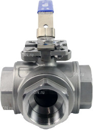 Кран шаровой BV3232P(4pc)-SP-3WT-T-ISO-H Ду65 Ру40, 3-ходовой T-тип стандартнопроходной, внутренняя резьба, уплотнение - PTFE, материал корпуса - нержавеющая сталь SS316 с ISO фланцем и рукояткой
