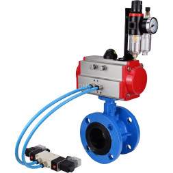 Затвор дисковый поворотный WBV1313E-2W-F-H Ду150 Ру16 фланцевый, корпус - чугун GGG40, диск - чугун GGG40, уплотнение - EPDM, с пневмоприводом PA-DA-130, пневмораспределителем 4V320-08 AC220V и БПВ AFC2000