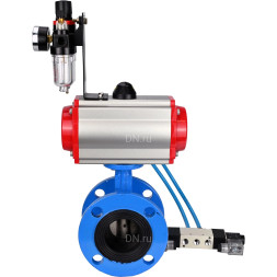 Затвор дисковый поворотный WBV1313E-2W-F-H Ду150 Ру16 фланцевый, корпус - чугун GGG40, диск - чугун GGG40, уплотнение - EPDM, с пневмоприводом PA-DA-130, пневмораспределителем 4V320-08 AC220V и БПВ AFC2000