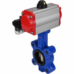 Затвор дисковый поворотный WBV1616E-2W-Fb-H Ду125 Ру16 LUG корпус - чугун QT450, диск - чугун QT450, уплотнение - EPDM, с пневмоприводом PA-SA-140 и пневмораспределителем 4M310-08 DC24V