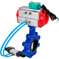 Затвор дисковый поворотный WBV1616N-2W-Fb-H Ду80 Ру16 LUG, корпус - чугун QT450, диск - чугун QT450, уплотнение - NBR, с пневмоприводом PA-DA-083, пневмораспределителем 4M320-08 AC220V и магнитным переключателем ALS200D