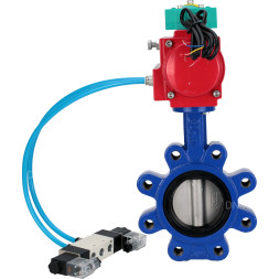 Затвор дисковый поворотный WBV1631E-2W-Fb-H Ду125 Ру16 LUG корпус - чугун QT450, диск - нержавеющая сталь 304, уплотнение - EPDM, с пневмоприводом PA-DA-105, пневмораспределителем 4V320-10 AC220V и магнитным переключателем ALS200D