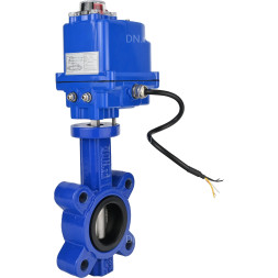 Затвор дисковый поворотный WBV1631E-2W-Fb-H Ду50 Ру16 LUG межфланцевый, корпус - чугун QT450, диск - нержавеющая сталь AISI 304, уплотнение - EPDM, с электроприводом QT-N-003EM-O1-12VDC-У1 blue 12В