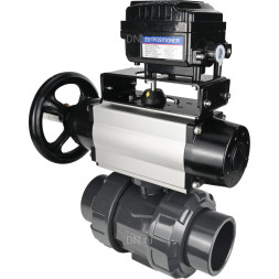 Кран шаровой BV4242E-FP-GRM-ISO Дн80 Ру10 полнопроходной, корпус - НПВХ, шар - НПВХ, уплотнение - EPDM, с пневмоприводом PA-DA-105-1 и пневмопозиционером YT-1000RSN с обратной связью