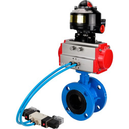 Затвор дисковый поворотный WBV1313E-2W-F-H Ду65 Ру16, корпус - чугун GGG40, диск - чугун GGG40, уплотнение - EPDM, с пневмоприводом PA-DA-105, пневмораспределителем 4M320-08 AC220V и БКВ APL-510N EX
