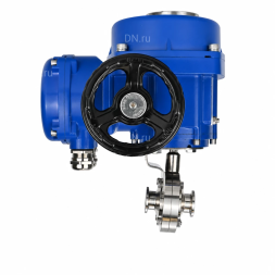 Затвор дисковый поворотный WBV3131E-2W-C-H Ду15 Ру10 кламповый, корпус - пищевая нержавеющая сталь 304, уплотнение - EPDM, с электроприводом QT-N-005M-O2-220VAC-У1 с моментной муфтой и штурвалом