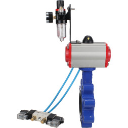 Затвор дисковый поворотный WBV1616N-2W-Fb-H Ду50 Ру16 LUG корпус - чугун QT450, диск - чугун QT450, уплотнение - NBR, с пневмоприводом PA-SA-083, пневмораспределителем 4V320-08 AC220V и БПВ AFC2000