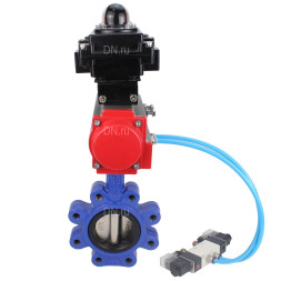 Затвор дисковый поворотный WBV1616N-2W-Fb-H Ду125 Ру16 LUG корпус - чугун QT450, диск - чугун QT450, уплотнение - NBR, с пневмоприводом PA-SA-140, пневмораспределителем 4V320-08 AC220V и БКВ APL-410N EX