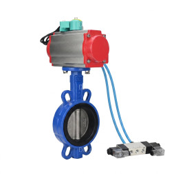 Затвор дисковый поворотный WBV1432N-2W-Fb-H Ду40 Ру16 корпус - чугун GGG50, диск - нержавеющая сталь 316L, уплотнение - NBR, с пневмоприводом PA-SA-083, пневмораспределителем 4V320-10 AC220V и магнитным переключателем ALS200D