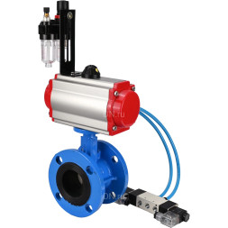 Затвор дисковый поворотный WBV1313E-2W-F-H Ду65 Ру16 фланцевый, корпус - чугун GGG40, диск - чугун GGG40, уплотнение - EPDM, с пневмоприводом PA-DA-105, пневмораспределителем 4V320-08 AC220V и БПВ AFC2000