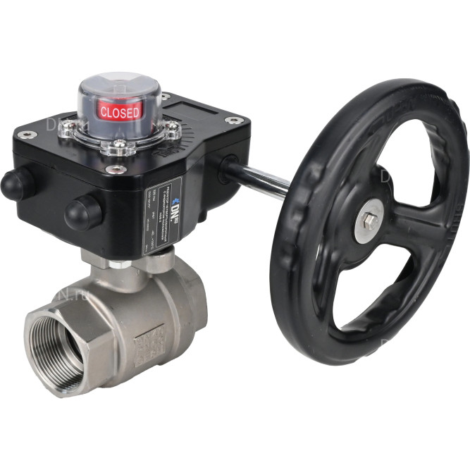 Кран шаровой BV3232P(2pc)-FP-T-ISO-H 4″ Ду100 Ру40 полнопроходной двухходовой, нержавеющая сталь SS316, внутренняя резьба, уплотнение - PTFE, с редуктором HGB RQN3-680Z в Уфе