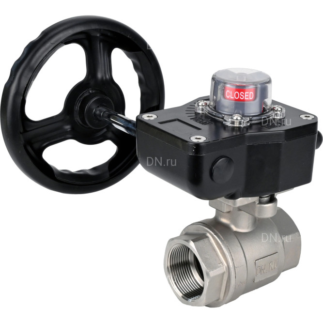 Кран шаровой BV3232P(2pc)-FP-T-ISO-H 4″ Ду100 Ру40 полнопроходной двухходовой, нержавеющая сталь SS316, внутренняя резьба, уплотнение - PTFE, с редуктором HGB RQN3-680Z в Уфе