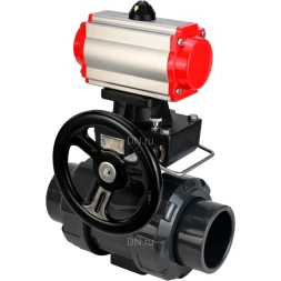 Кран шаровой BV4242E-FP-GRM-ISO Дн20 Ру10 полнопроходной, корпус - НПВХ, шар - НПВХ, уплотнение - EPDM, с пневмоприводом PA-DA-052, пневмораспределителем 4M310-08 DC24V и ручным дублером MON1-250-T26-ISO