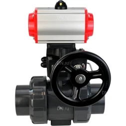 Кран шаровой BV4242E-FP-GRM-ISO Дн20 Ру10 полнопроходной, корпус - НПВХ, шар - НПВХ, уплотнение - EPDM, с пневмоприводом PA-DA-052, пневмораспределителем 4M310-08 DC24V и ручным дублером MON1-250-T26-ISO