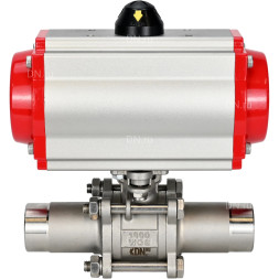 Кран шаровой BV3232P(3pc)-FP-W-ISO-H LONG Ду65 Ру25 полнопроходной, корпус - нержавеющая сталь 316, уплотнение - PTFE, под приварку, с пневмоприводом PA-DA-083