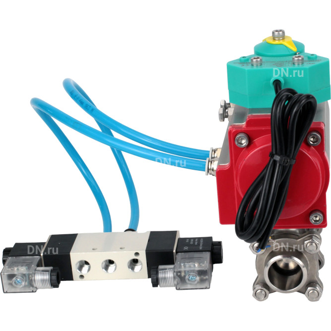 Кран шаровой BV3232P(3pc)-FP-W-ISO-H Ду40 Ру40 полнопроходной, корпус - нержавеющая сталь 316, уплотнение - PTFE, под приварку, с пневмоприводом PA-DA-083, пневмораспределителем 4V320-08 AC220V и магнитным переключателем ALS200D в Уфе