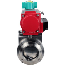 Затвор дисковый поворотный WBV3131S-2W-W-H Ду32 Ру10 под приварку, пищевая нержавеющая сталь 304, уплотнение - Silicon, с пневмоприводом PA-DA-052, пневмораспределителем 4M310-08 DC24V и магнитным переключателем ALS200D