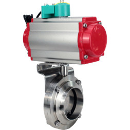 Затвор дисковый поворотный WBV3131S-2W-W-H Ду32 Ру10 под приварку, пищевая нержавеющая сталь 304, уплотнение - Silicon, с пневмоприводом PA-DA-052, пневмораспределителем 4M310-08 DC24V и магнитным переключателем ALS200D