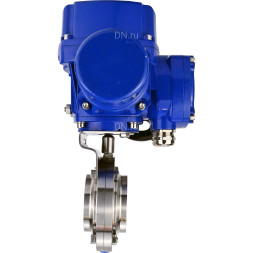 Затвор дисковый поворотный WBV3131E-2W-W-H Ду15 Ру10 под приварку, корпус - пищевая нержавеющая сталь 304, уплотнение - EPDM, с электроприводом QT-N-005M-O2-380VAC-У1 с моментной муфтой и штурвалом