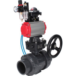 Кран шаровой BV4242E-FP-GRM-ISO Дн20 Ру10 полнопроходной, корпус - НПВХ, шар - НПВХ, уплотнение - EPDM, с пневмоприводом PA-DA-052, пневмораспределителем 4V320-10 AC220V, ручным дублером MON1-250-T26-ISO, БКВ APL-210N и БПВ AFC2000