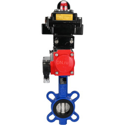 Затвор дисковый поворотный WBV1432N-2W-Fb-H Ду125 Ру16, корпус - чугун GGG50, диск - нержавеющая сталь 316L, уплотнение - NBR, с пневмоприводом PA-SA-140 с возвратными пружинами, пневмораспределителем 4M310-08 AC220V, БКВ APL-410N EX