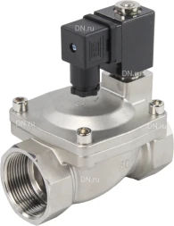 Клапан электромагнитный VS431-ET-NC-24VAC 1 1/2″ Ду40 Ру16 пилотного действия двухходовой, корпус - сталь нержавеющая 304, присоединение - внутренняя резьба, уплотнение - EPDM, нормально-закрытый, катушка - 24В AC