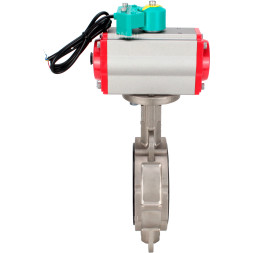 Затвор дисковый поворотный WBV3232N-2W-Fb-H Ду65 Ру16 корпус - нержавеющая сталь 316L, диск - нержавеющая сталь 316L, уплотнение - NBR, с пневмоприводом PA-DA-065, пневмораспределителем 4M310-08 AC220V и магнитным переключателем ALS200D