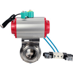 Затвор дисковый поворотный кламповый WBV3131E-2W-C-H Ду25 Ру10 корпус - пищевая нержавеющая сталь 304, уплотнение - EPDM, с пневмоприводом PA-DA-052, пневмораспределителем 4V320-10 AC220V и магнитным переключателем ALS200D