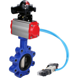 Затвор дисковый поворотный WBV1616E-2W-Fb-H Ду100 Ру16 LUG корпус - чугун QT450, диск - чугун QT450, уплотнение - EPDM, с пневмоприводом PA-DA-083, пневмораспределителем 4V320-08 AC220V и БКВ APL-210N