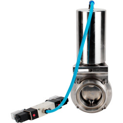 Затвор дисковый поворотный WBV3131E-2W-T-H Ду65 Ру10 резьбовой, пищевая нержавеющая сталь 304, уплотнение – EPDM, с пневмоприводом PA-SA-85 и пневмораспределителем 4V320-08 AC220V