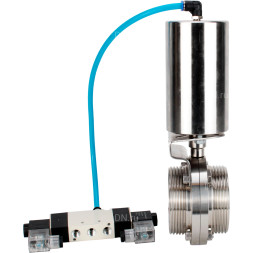 Затвор дисковый поворотный WBV3131E-2W-T-H Ду65 Ру10 резьбовой, пищевая нержавеющая сталь 304, уплотнение – EPDM, с пневмоприводом PA-SA-85 и пневмораспределителем 4V320-08 AC220V