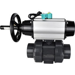 Кран шаровой BV4242E-FP-GRM-ISO Дн40 Ру10 полнопроходной, корпус - НПВХ, шар - НПВХ, уплотнение - EPDM, с пневмоприводом PA-DA-105-1 и магнитным переключателем ALS200D