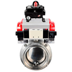 Затвор дисковый поворотный WBV3131S-2W-T-H Ду32 Ру10 резьбовой, пищевая нержавеющая сталь 304, уплотнение – Silicon, с пневмоприводом PA-SA-065, пневмораспределителем 4V320-10 AC220V и БКВ APL-410N EX