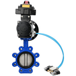 Затвор дисковый поворотный WBV1631E-2W-Fb-H Ду150 Ру16 LUG корпус - чугун QT450, диск - нержавеющая сталь 304, уплотнение - EPDM, с пневмоприводом PA-DA-105-1, пневмораспределителем 4V320-08 AC220V и БКВ APL-410N EX