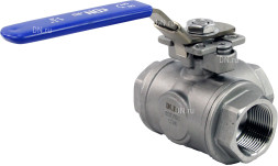 Кран шаровой BV3232P(4pc)-SP-3WL-T-ISO-H Ду40 Ру63, 3-ходовой L-тип стандартнопроходной, внутренняя резьба, уплотнение - PTFE, материал корпуса - нержавеющая сталь SS316 с ISO фланцем и рукояткой