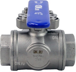 Кран шаровой BV3232P(4pc)-SP-3WL-T-ISO-H Ду40 Ру63, 3-ходовой L-тип стандартнопроходной, внутренняя резьба, уплотнение - PTFE, материал корпуса - нержавеющая сталь SS316 с ISO фланцем и рукояткой