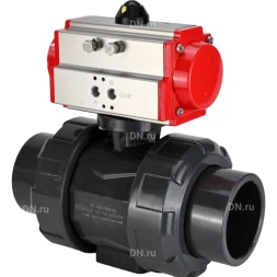 Кран шаровой BV4242E-FP-GRM-ISO Дн32 Ру10 полнопроходной, корпус - НПВХ, шар - НПВХ, уплотнение - EPDM, с пневмоприводом PA-DA-052 двойного действия