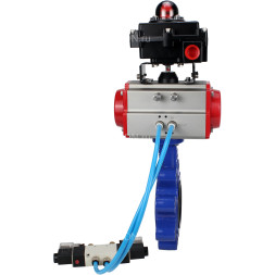 Затвор дисковый поворотный WBV1631E-2W-Fb-H Ду125 Ру16 LUG корпус - чугун QT450, диск - нержавеющая сталь 304, уплотнение - EPDM, с пневмоприводом PA-SA-140, пневмораспределителем 4V320-08 AC220V и БКВ APL-410N EX