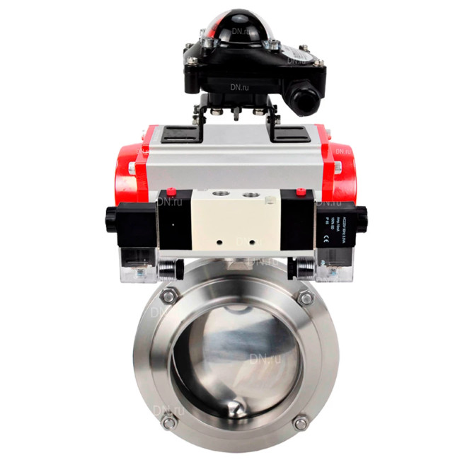 Затвор дисковый поворотный WBV3131S-2W-W-H Ду20 Ру10 под приварку, пищевая нержавеющая сталь 304, уплотнение – Silicon, с пневмоприводом PA-SA-065, пневмораспределителем 4V320-08 AC220V и БКВ APL-210N в Уфе