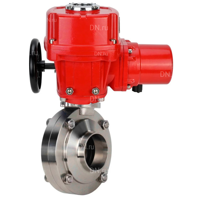 Затвор дисковый поворотный WBV3131S-2W-W-H Ду32 Ру10 под приварку, корпус - пищевая нержавеющая сталь 304, уплотнение - Silicon, с электроприводом QT-EX-005M-O2-220VAC-У1 с моментной муфтой и штурвалом в Уфе
