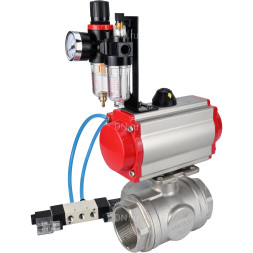 Кран шаровой BV3232P(4pc)-SP-3WL-T-ISO-H Ду32 Ру63, стандартнопроходной, четырехсоставной, корпус - нержавеющая сталь 316, уплотнение - PTFE, внутренняя резьба, с пневмоприводом PA-SA-065, пневмораспределителем 4V320-10 AC220V, БПВ AFC2000